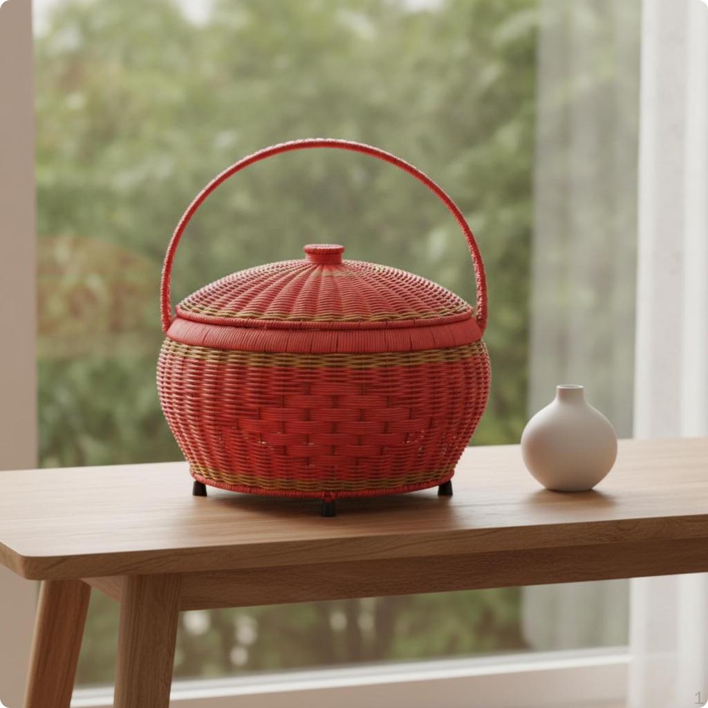 Basket with Lid Handwoven Handle Woven Organizer for Gift Presenters, Brides,