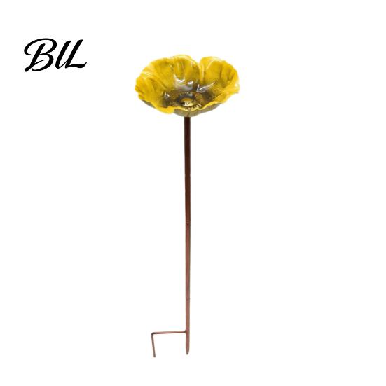 Bee Watering Station Metal Flower Yard Stake Handmade Ground Insert Bird Butterfly Water Bath Feeder Drinking Bowl Outdoor Decor for Garden Lawn