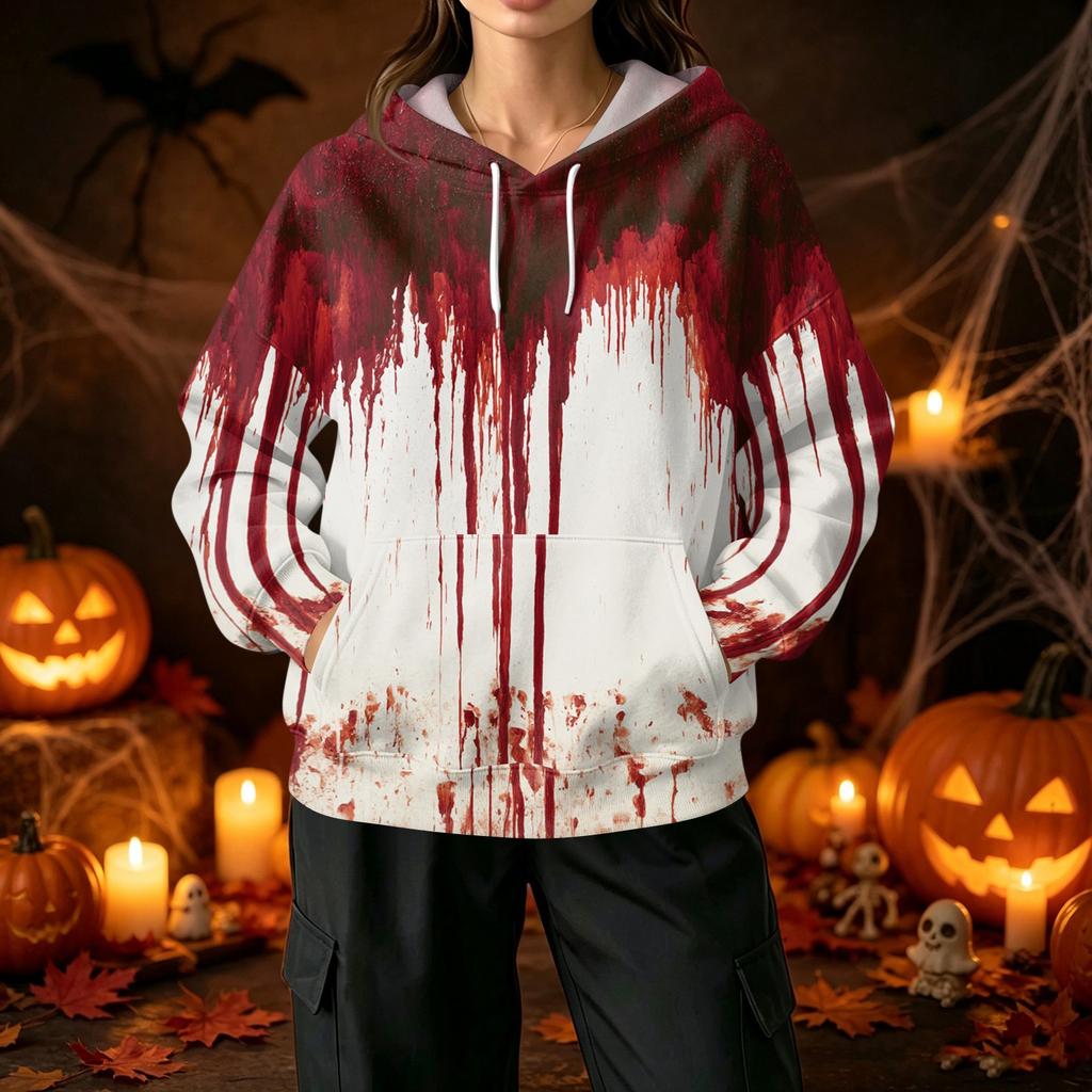 Women's Halloween Print Hoodie with and Pockets