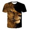 Summer 3D Funny Lion Covering Face Digital Print Personalized Fashionable Casual Men's Short-Sleeve T-Shirt