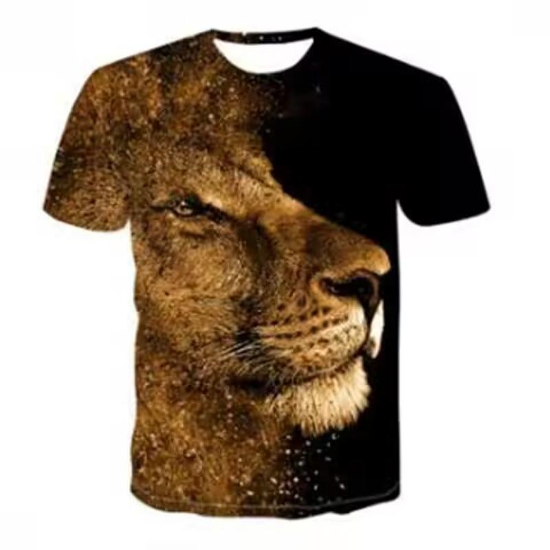 Summer 3D Funny Lion Covering Face Digital Print Personalized Fashionable Casual Men's Short-Sleeve T-Shirt