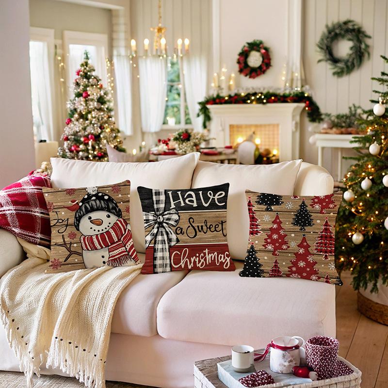 Christmas Atmosphere Pillow Cover Home Sofa Snowman Cushion Cover Holiday Decoration Bedroom