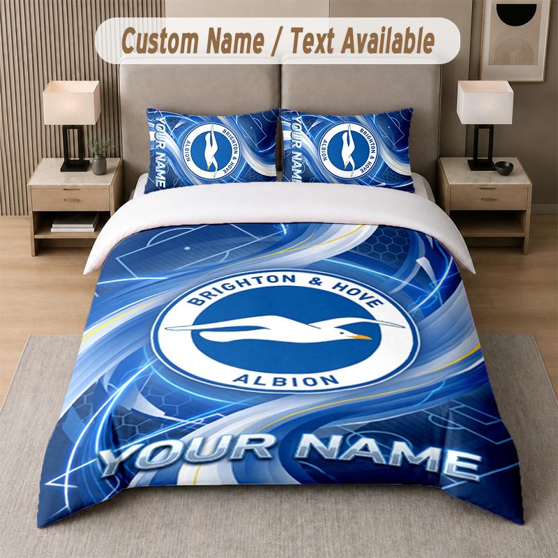 Brighton & Hove Albion Football Design Bedding Set Custom Text 1 Duvet Cover & 2 Pillow Cases