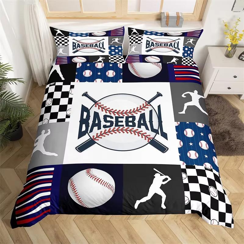 Young Boys Basebal Soft Duvet Cover Tens Sports Theme Beding Set Microfiber 3D Basebal Bat Gloves Warm Comforter Cover Twin King Quen Sized Dimensions