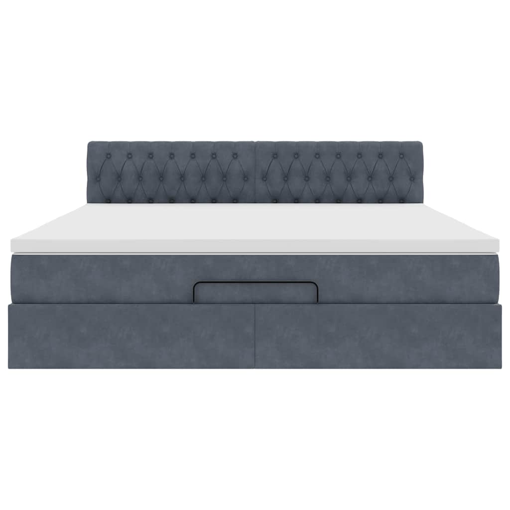 Enjoy restful nights with this Ottoman bed with mattress and LEDs in dark gray 160x200 cm velvet fabric