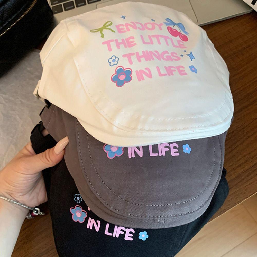 Embroidey Graffiti Forward Hat Cherry Artist Hat Adjustable Y2k Beret  Teenagers