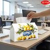 1pc 2D Flat Tissue Box, Printed On Both Sides, Checkered Top Design with Yellow Lemons In a Blue and White Vase, Sturdy Fabric for Kitchen and Living