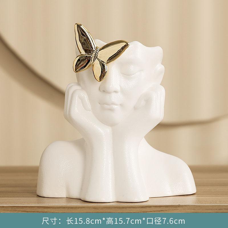 Ceramic Relief Butterfly Vase White Porcelain Figurine Sculpture Decorative Piece for Living Room Dining Table Flowers Vase Gift