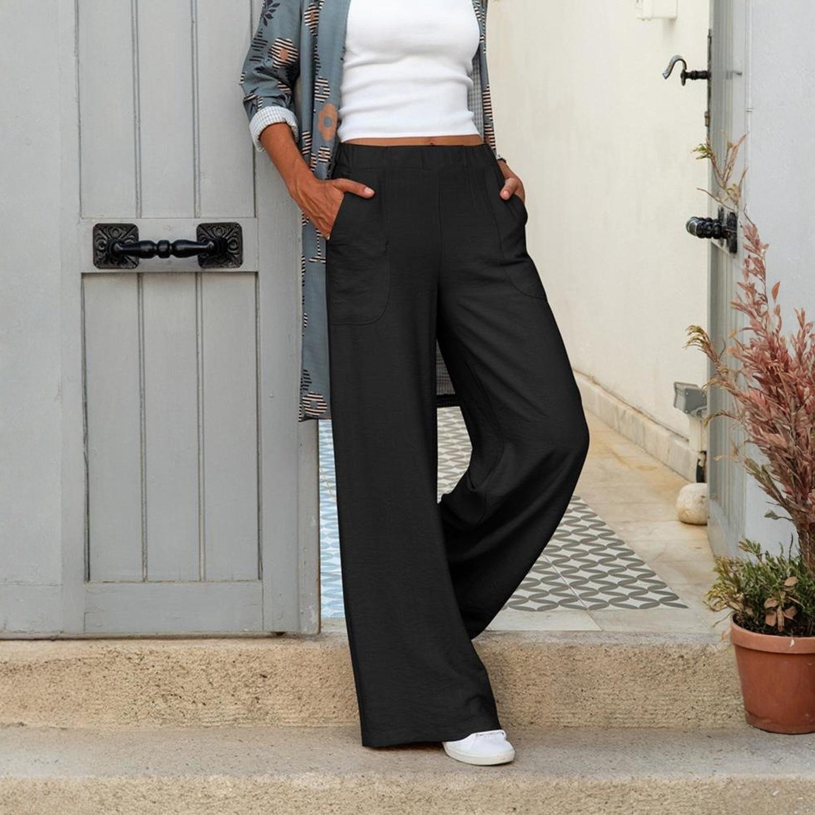 Women s Fashionable Loose Elastic Waist Wide-leg Trousers XXL чёрный