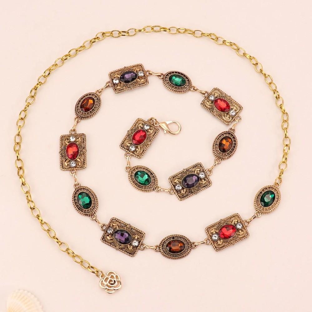 Metal Rhinestone Belly Belts Colorful Y2K Waistband Retro Women Waist Chain  Decorative Jeans