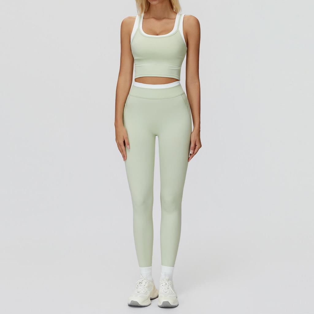 Completo da Yoga da Donna Transfrontaliero: Color Block Nude Feel, Vita Alta Costolata, Abbigliamento Sportivo Fitness Versatile