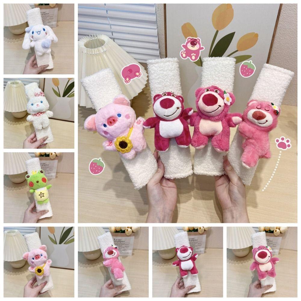 

Warm Plush Doll Seat Belt Cover Strawberry Bear Car Seat Belt Cover Car Decorative Supplies.