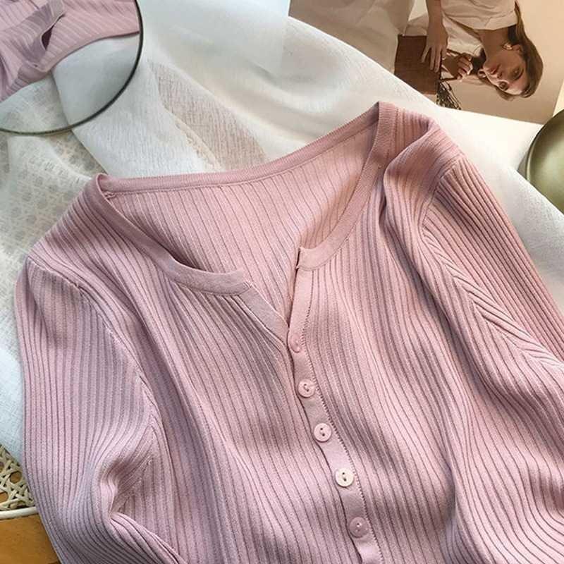 

Весна Лето Женский Вязаный Кардиган Свитер Короткие Пальто Повседневный Простой Тонкий Верхний Новый Длинный Рукав Кондиционер Солнцезащитная Рубашка Женская Одежда 2862 One Size розовый