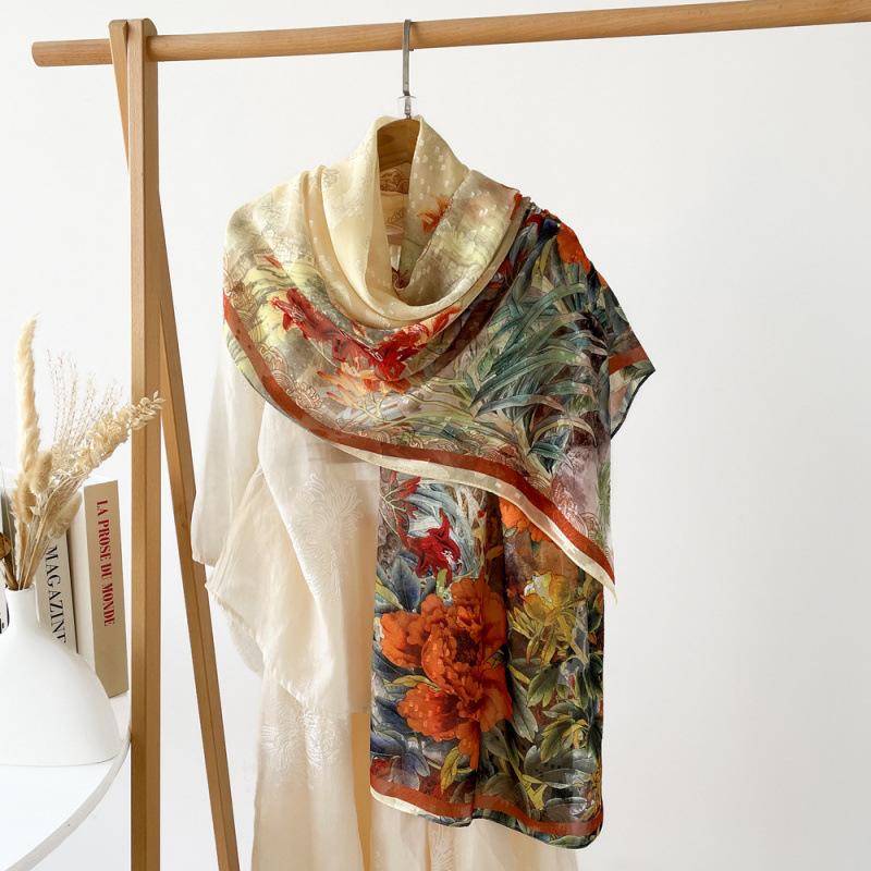 Chinese Elements Flower Cut Silk Scarf for Women Phoenix Print Shawl Light Luxury High-end Gauze Scarf Wedding Souvenir Scarf