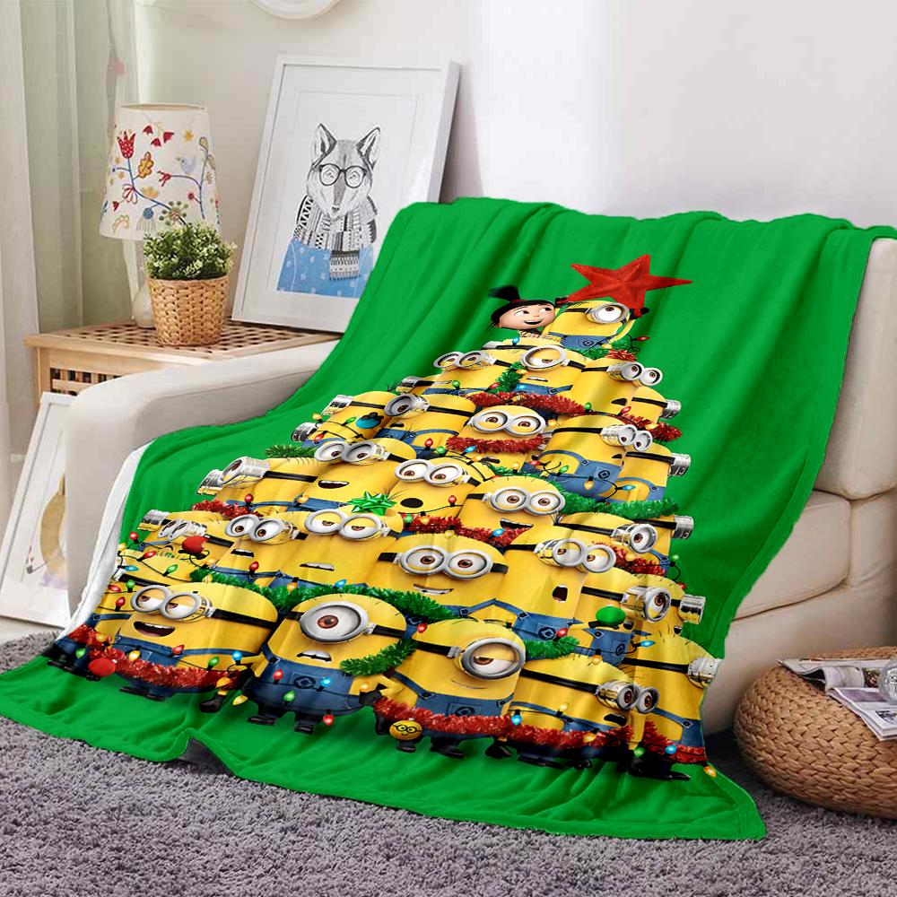 1Pc Christmas Minions Celebration Blanket Soft Throw Blanket For Home Bedroom Bed Sofa Travel Office Solid Christmas Blanket