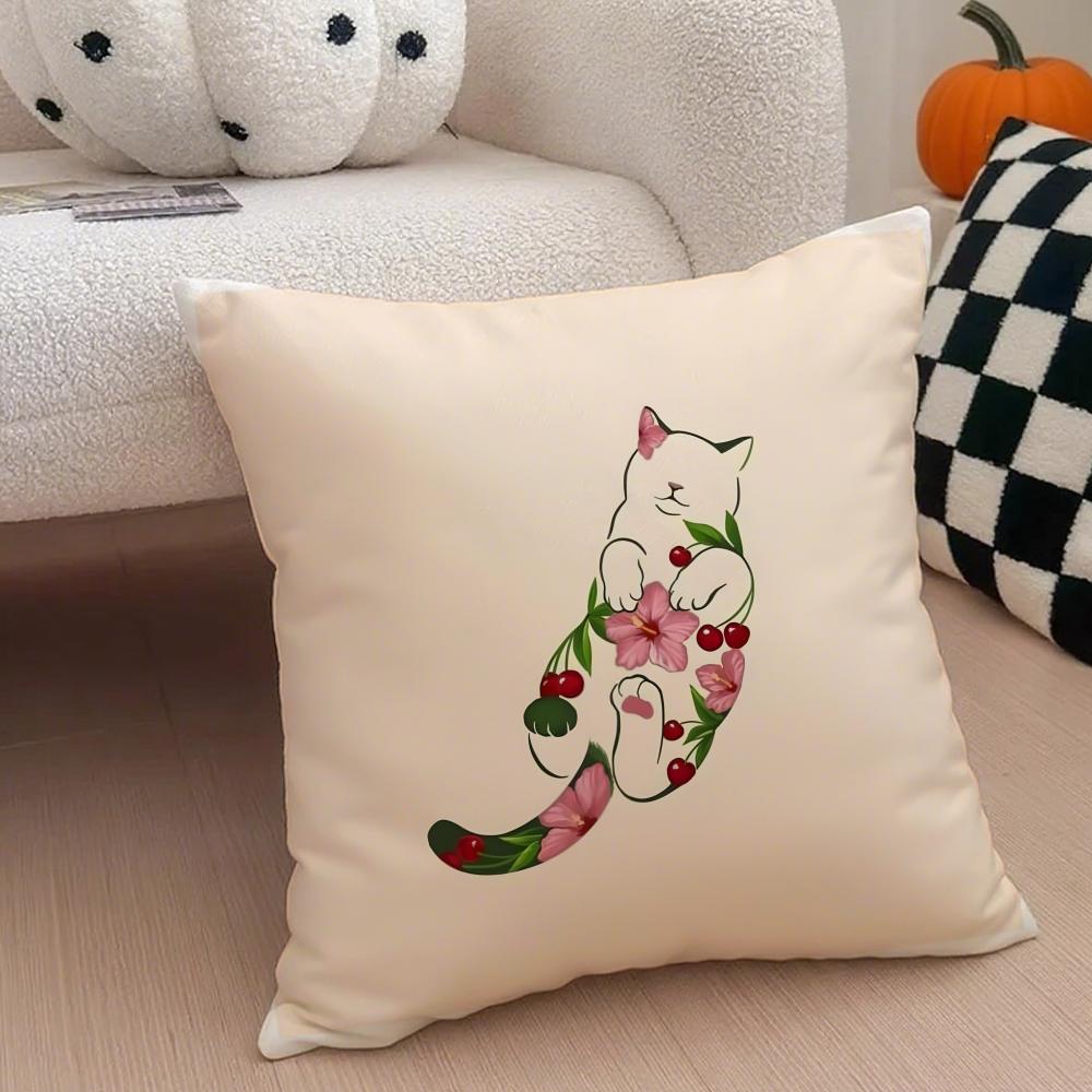 K-Kitty Cat Flowers West High Cushion Cover Throw Pillow Cover Hidden Button Durable Polyester Chair Cushion