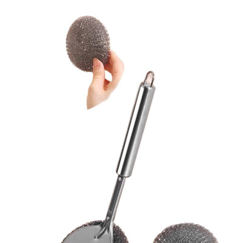 Stainless Steel Long Handle Dishwashing Brush - Kitchen Pot and Dish Cleaner