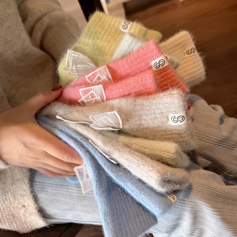 24-Year-old lace bow knitted gloves women's finger cold-proof dew finger gloves tide Korean