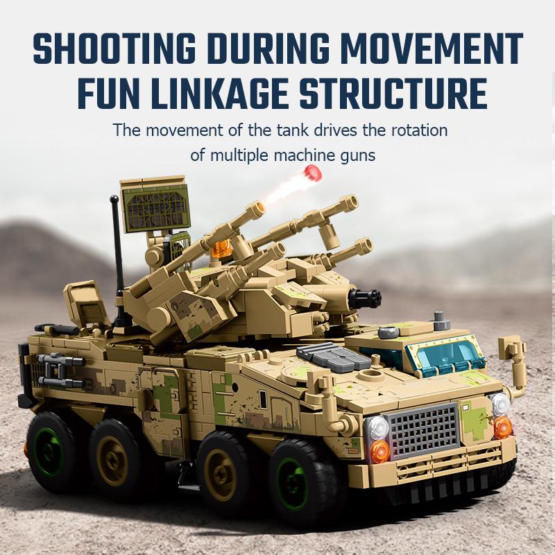 765pcs Anti-Aircraft Artillery Vehicle Assemblage Building Blocks MOC Military Series Car Model Bricks Toys Birthday Gifts