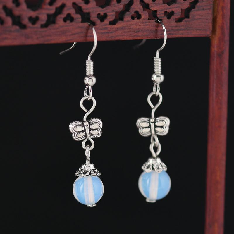 

New Chinese butterfly agate earrings niche design national style earrings retro simple exquisite long earrings women
