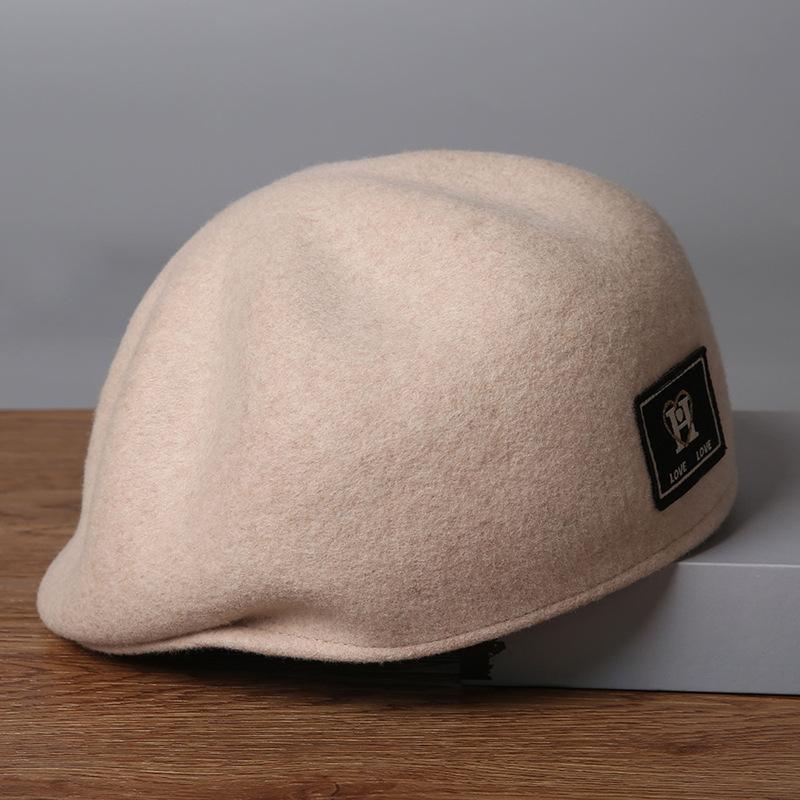 Alphabet wool beret Wear forward hat before and after autumn and winter Fashion solid color women's star anise hat