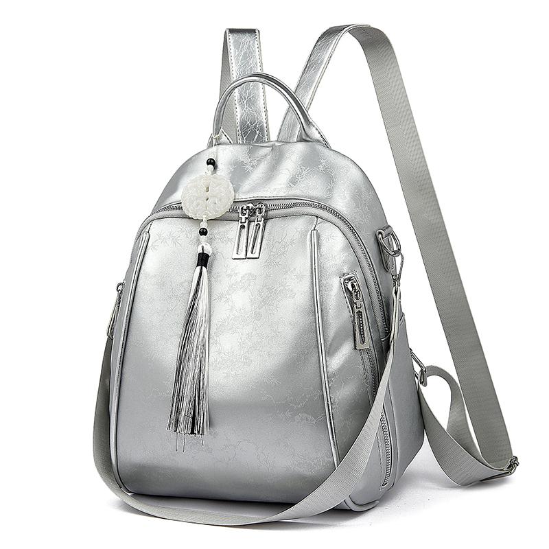 

Рюкзак с кисточками для женщин, легкий школьный рюкзак для поездок на работу и обратно серебряный