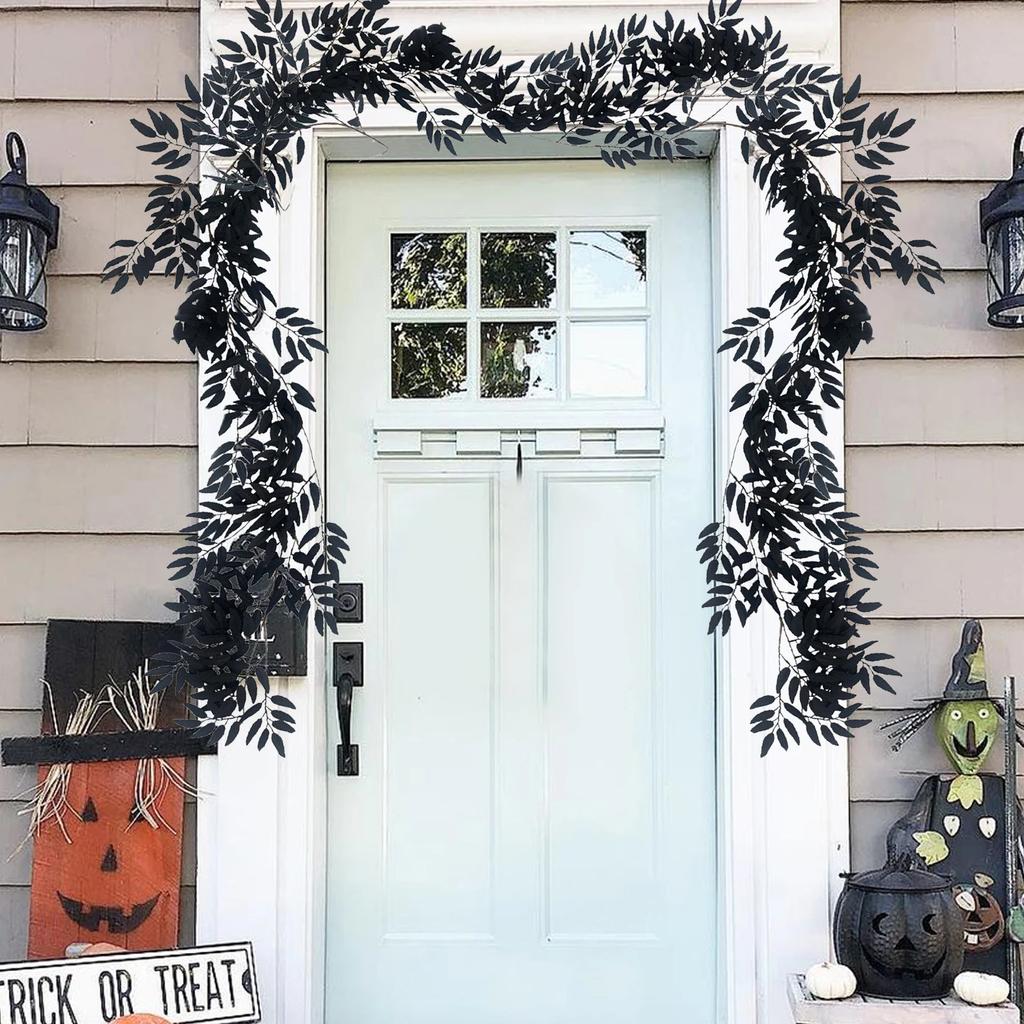 Black Willow Leaf Vine 2pcs Artificial Willow  Leaves Wedding Wall Hanging Green Plants Arch Wrapping Simulated Rattan 170cm