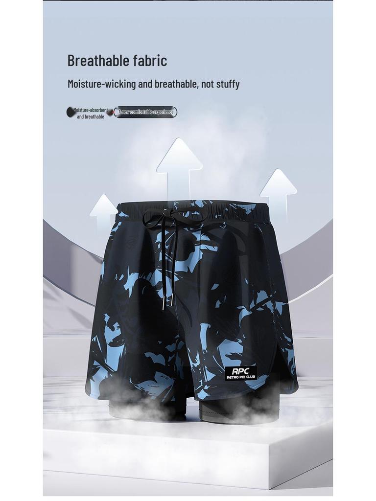 Herren Doppellagige Square-Leg Badehose - Fünf-Punkt-Stil, Anti-Peinlichkeit, Professionelle Strandbekleidung für Erwachsene.