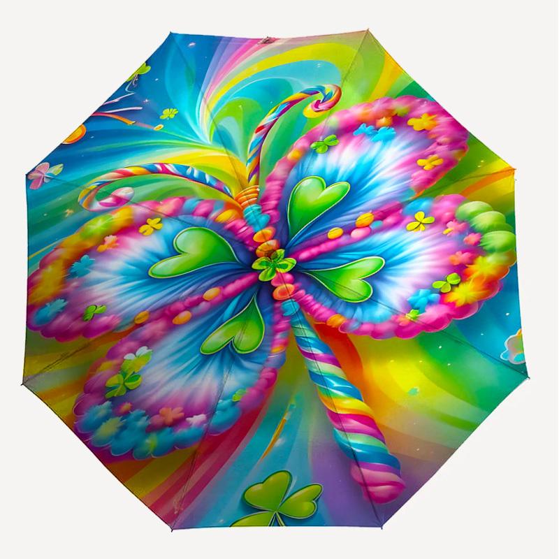 1pc Butterfly, Rainbow Automatic Open/Close Umbrella Compact Folding Umbrella with 8-Rib Shaft for Women/Men, Elegant Birthday1259S