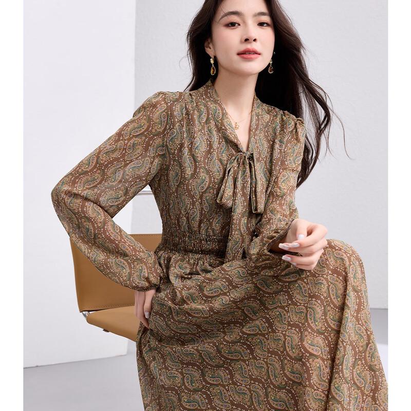 Oudefu Women s Elegant A-Line V-Neck Long Dress M