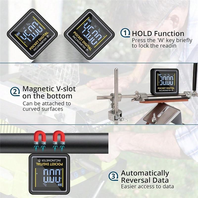A96I-Mini Digital Angel Finder Rechargeble Level Box Protractor With Magnetic Based Backlight For Woodworking Building