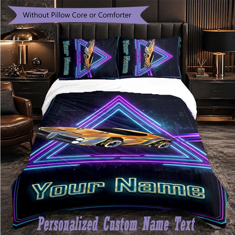 Personalized 3Pcs Bedding SetRocket League Custom Text Duvet Cover Pillowcase Set Bedroom Gift