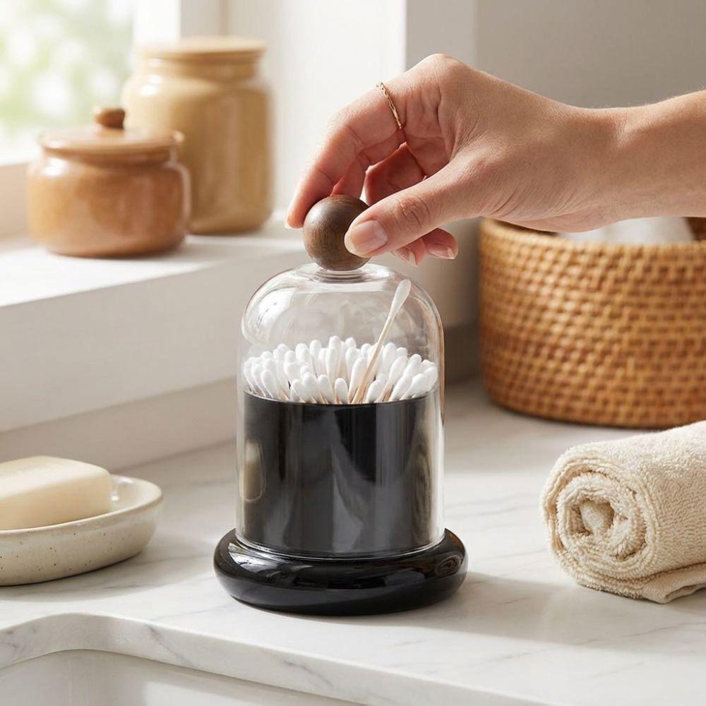 Clear Dome Lid Dental Floss Case Retro Cotton Swab Jar Creative Toothpick Dispenser  Dining Room