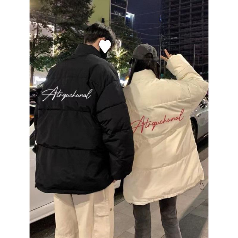 

Retro American Stand Collar Cotton Puffer Jacket: Winter Korean Style for Couples. XL чёрный