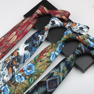 Men'S Printed Tie, Pattern Retro Gentleman'S Suit Shirt Width 9Cm Silk Soft Long Hand-Typed