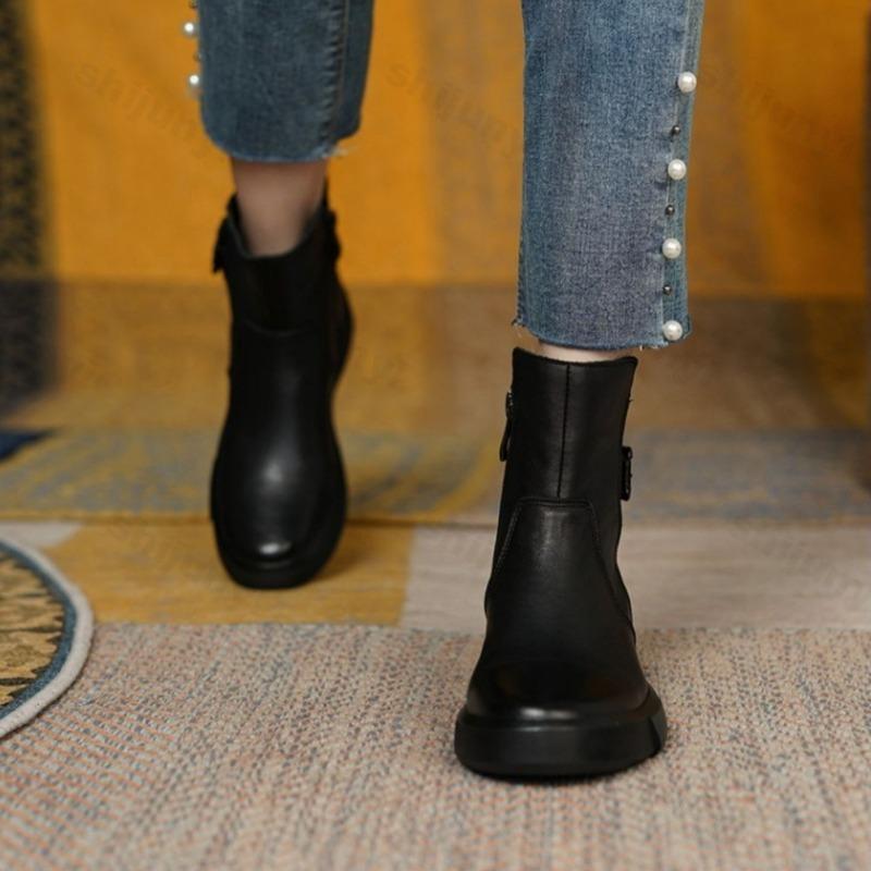 Botas Femininas Curtas de Outono Moda Outdoor 2026 Novas Botas Chelsea Retrô Casuais Botas de Cano Curto Plataforma Feminina Sapatos de Cano Alto