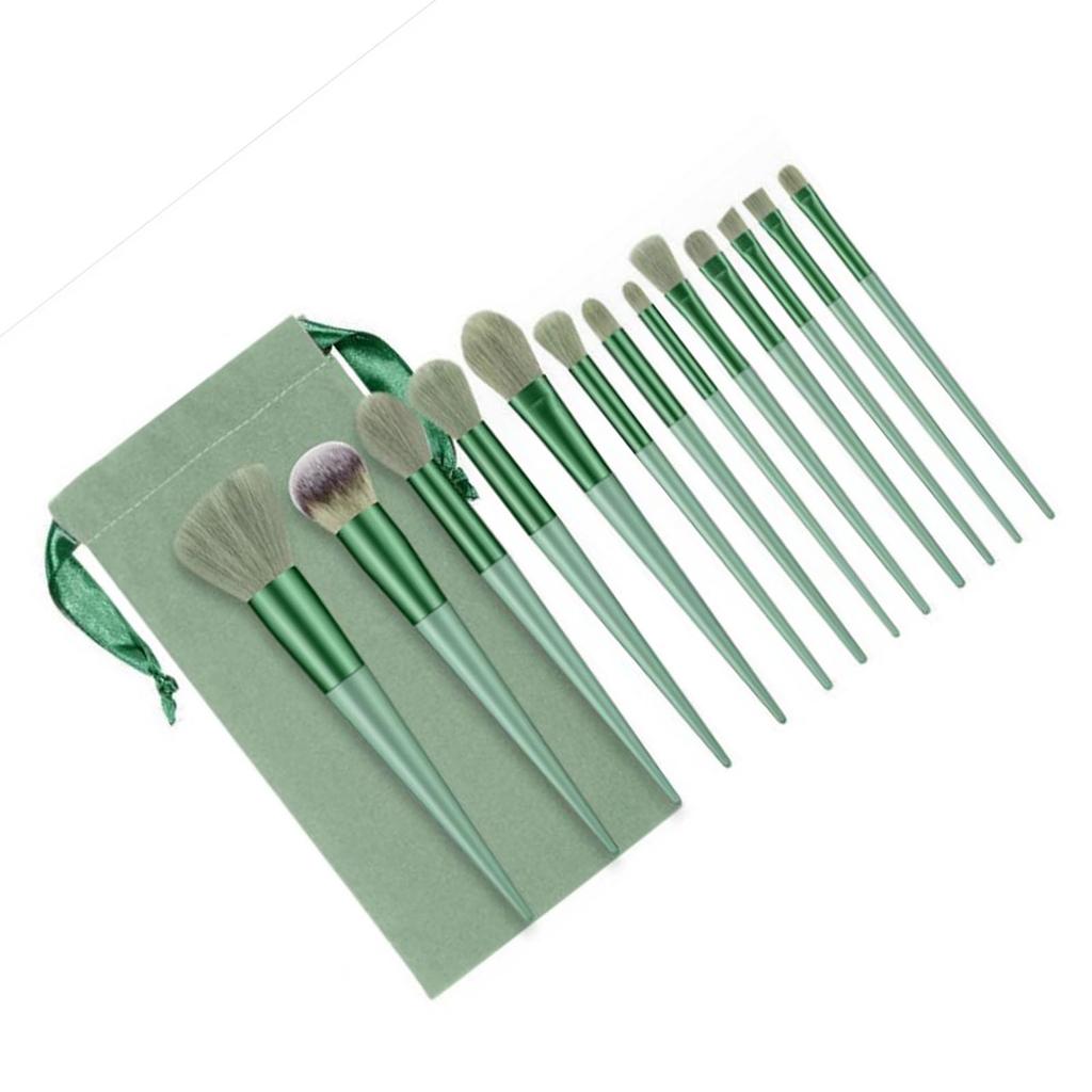 13pcs Makeup Brushes Set Synthetic Fiber Fluffy Strong Grasping Powder Eye Shadows Makeup Brushes Green