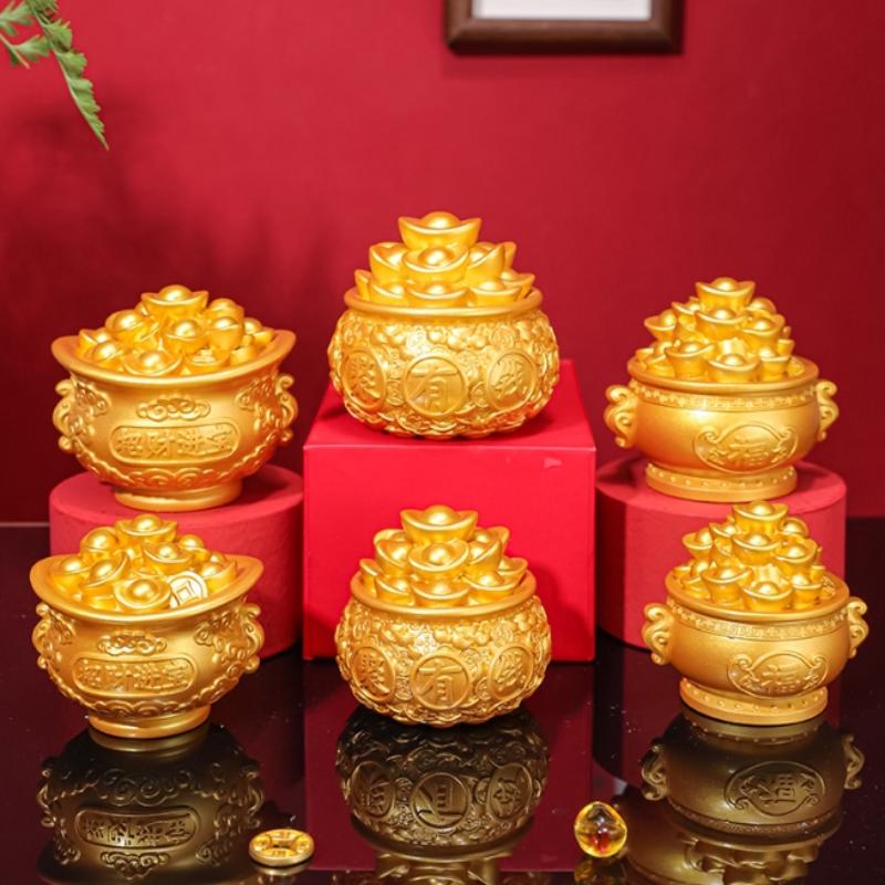 1Pcs Prosperity Sculpture Centerpiece Treasure Basin Statue For Office Shelf Desk Tabletop Art Craft Ornament Home Decorations