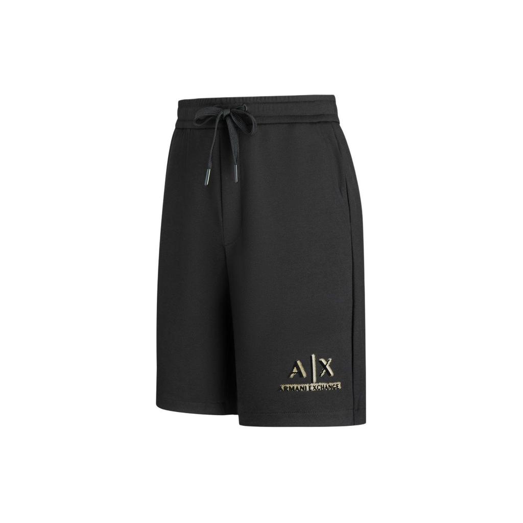Armani Exchange SS24 Letter Print Drawstring Straight Casual Shorts Men shorts Black 3DZSSA-Z9N1Z-1200