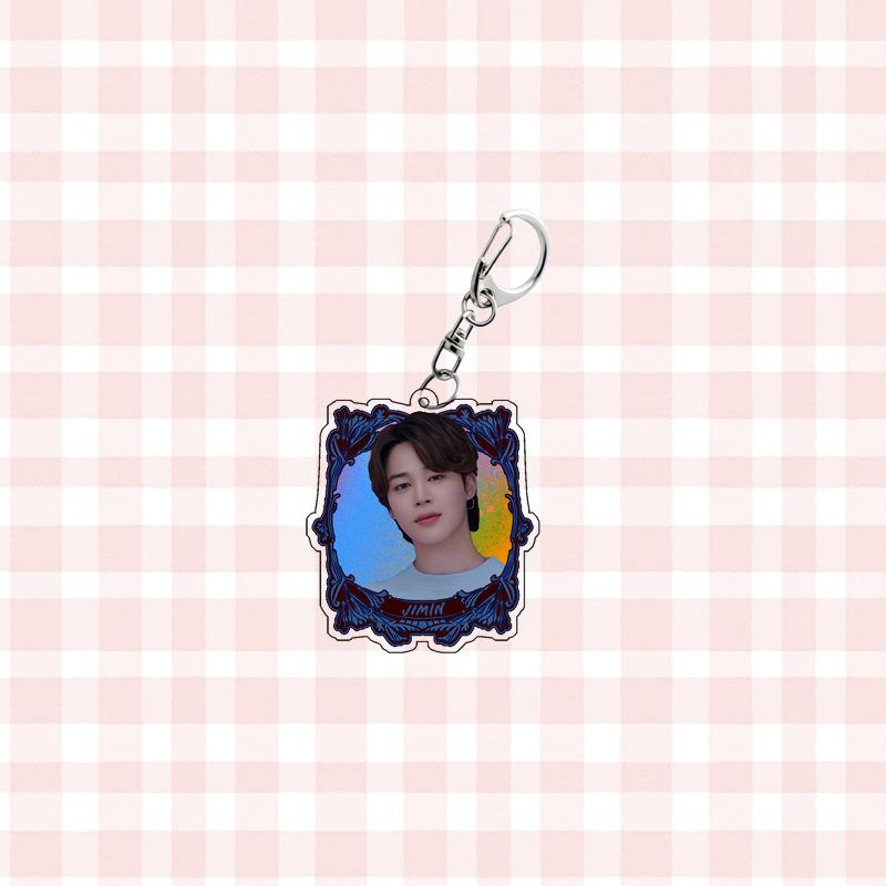 7pcs BTS Retro Photo Frame Style Keychain, Member Portrait Backpack Charm, Celebrity Merchandise Support Ornament