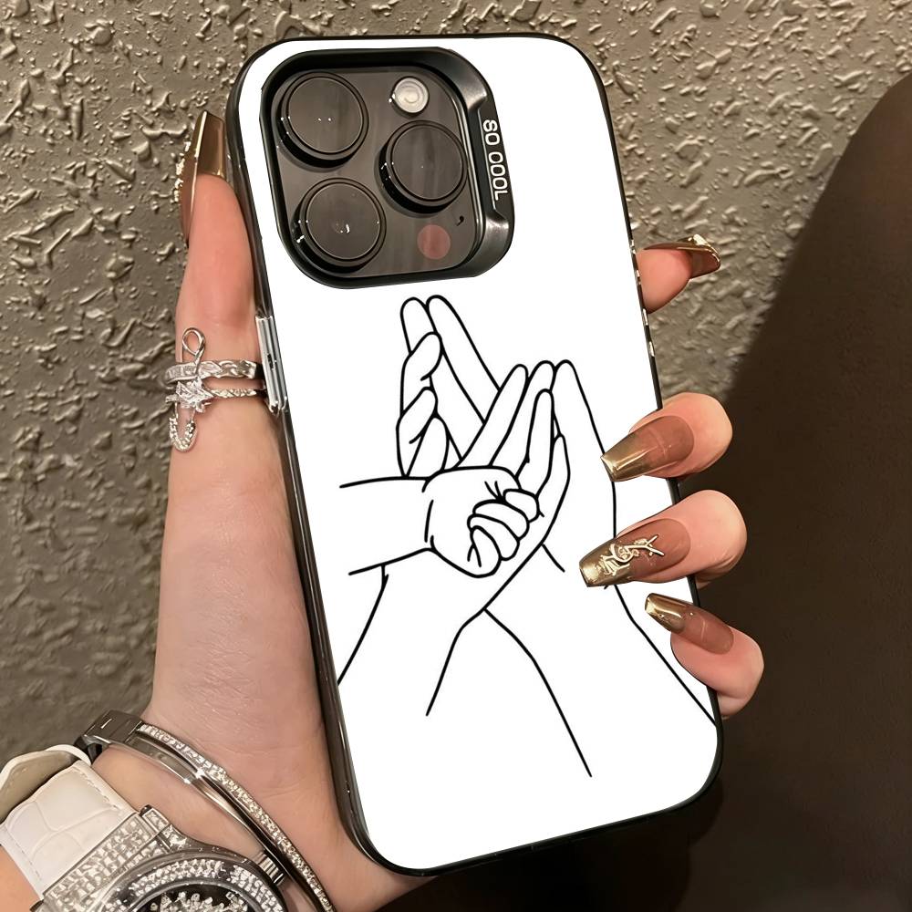 B-Baby Mom daughte Son Dad Hand Phone Case For iPhone17,16,15,14,13,12,11 Plus,Pro Max,XS,Colorful Silver Phone case Funda Cover