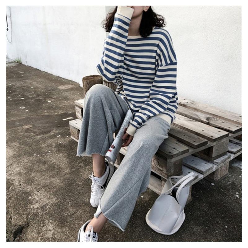 Striped Long Sleeved T-shirt Women's Hoodie Top