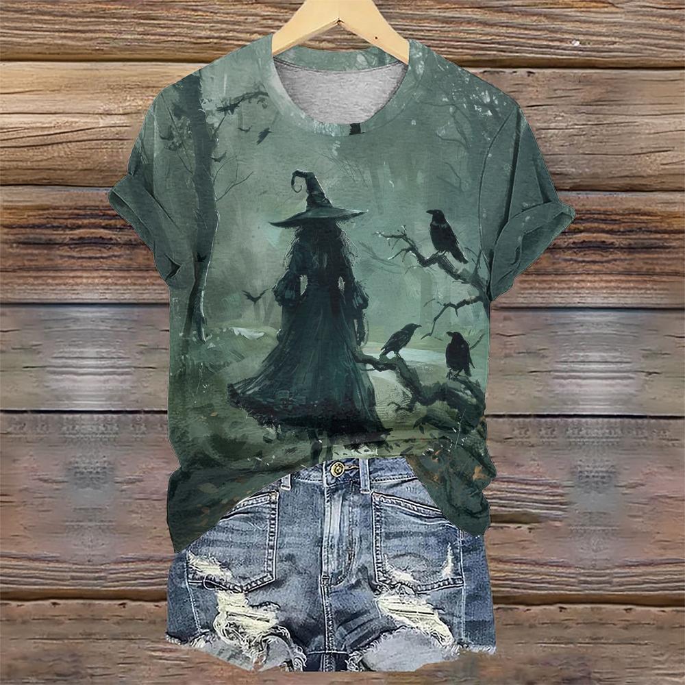 Halloween Designer Kurzarm T-Shirt Hexendruck Sommer Neue O-Ausschnitt Damen T-Shirts Mode Lose Damen Kleidung Tops