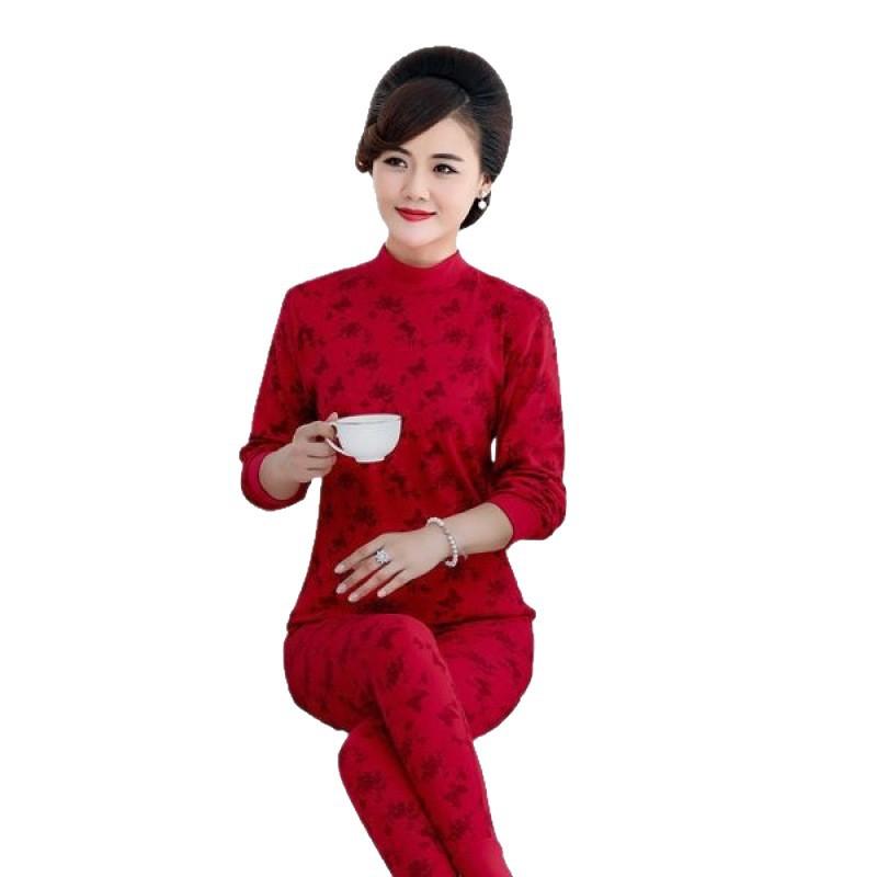 A High-neck, Thin and Large-sized Cotton Sweater Set for Middle-aged and Elderly Women In Thermal Underwear
