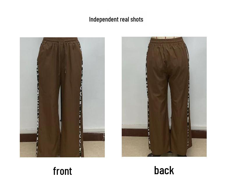 2025 European and American Women's Leopard Print Lace-Up Wide-Leg Casual Pants for Autumn.