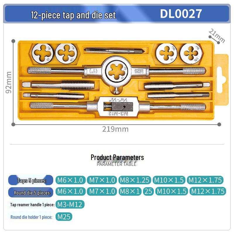 Deli Metric Taper Tap & Die Set - Handheld Threading Tool Kit