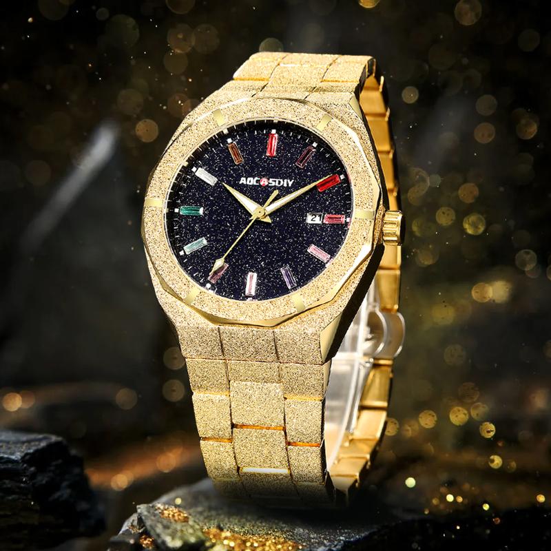Waterproof Quartz Wristwatches Luxury All Stainless Steel Paul Rich Style Hip Hop Luminous Star Dust Frosted Watch