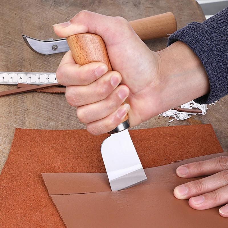 DIY Sharp Leather Skiving Knife Cutting Knife Tools DIY Leather Craft Safety Leather Cutting Knife with Wooden Handle Tool