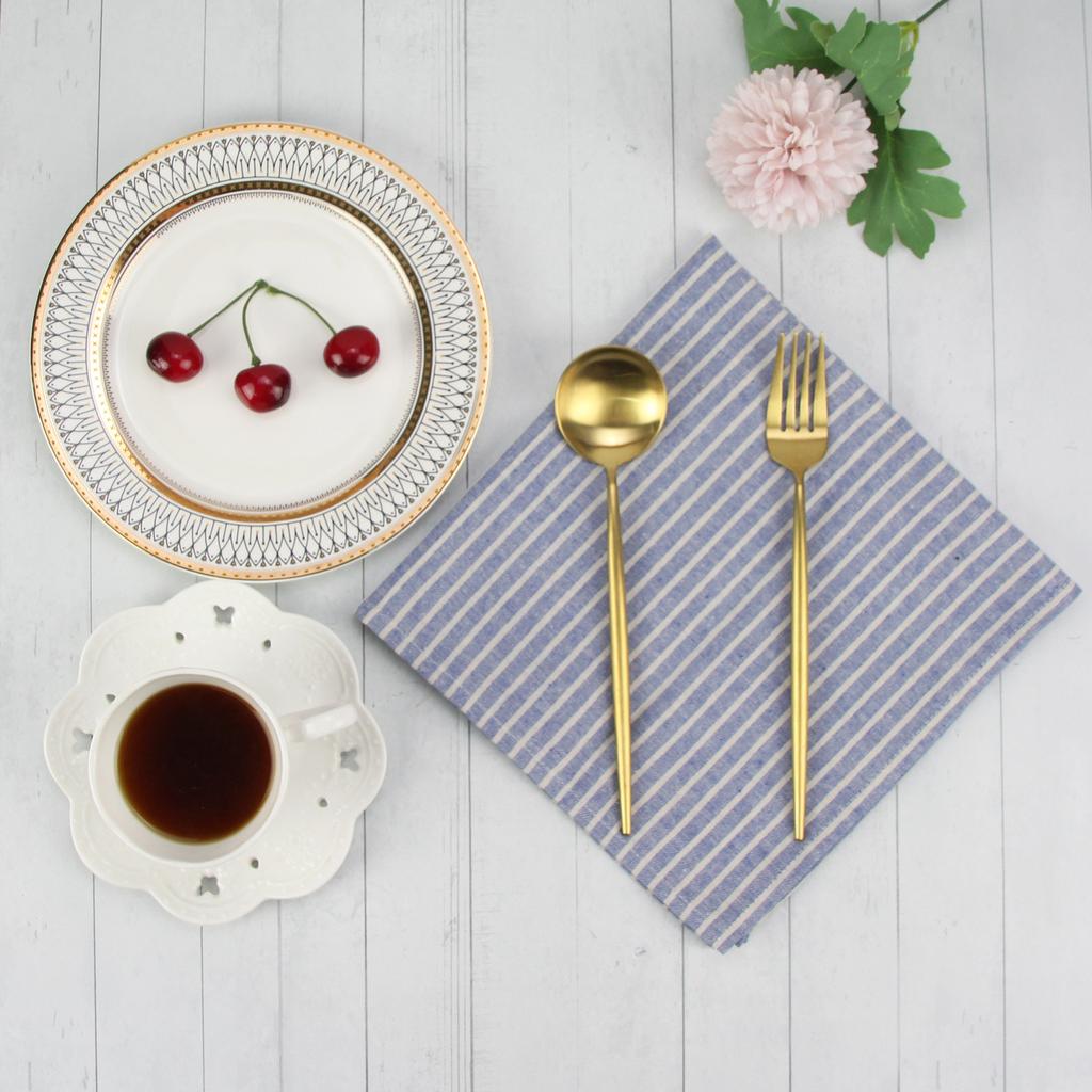Plain Striped Linen Cotton Blended Dinner Cloth Napkins Reusable Tea Towels 1pc  (40 X 30 Cm) for Events & Home Washable