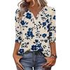 Women’s Casual Retro Floral Print V Neck Decorative Button Three Quarter Sleeve T Shirt Top for Daily Wear